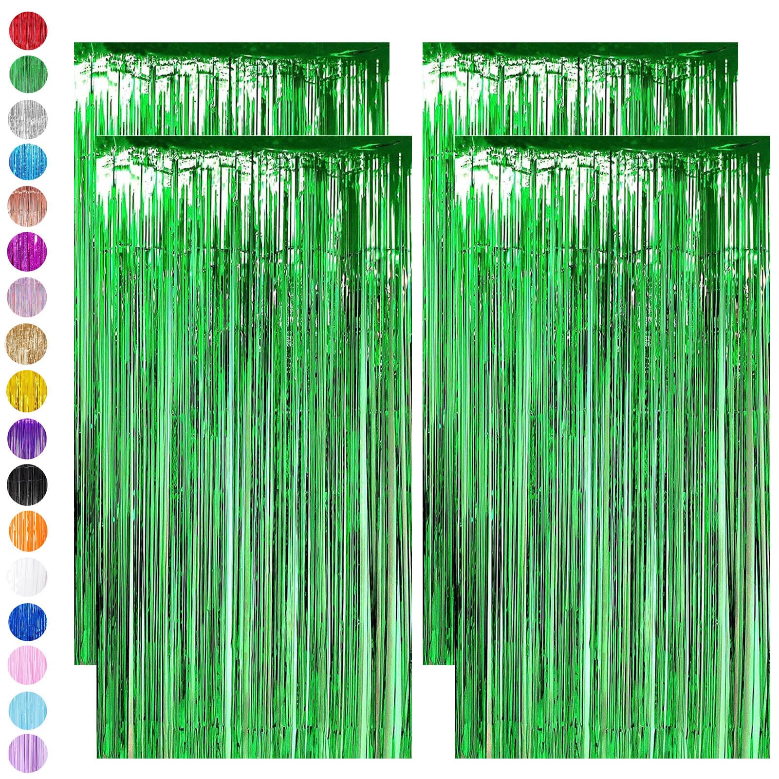 Green Tinsel Curtain Party Backdrop,4pcs 3.2ft x 6.5ft Foil Curtain Christmas Decorations,Green Foil Fringe Streamers Metallic Tinsel Door Hanging Foil Flow Silk Streamers for Christmas Holiday Party