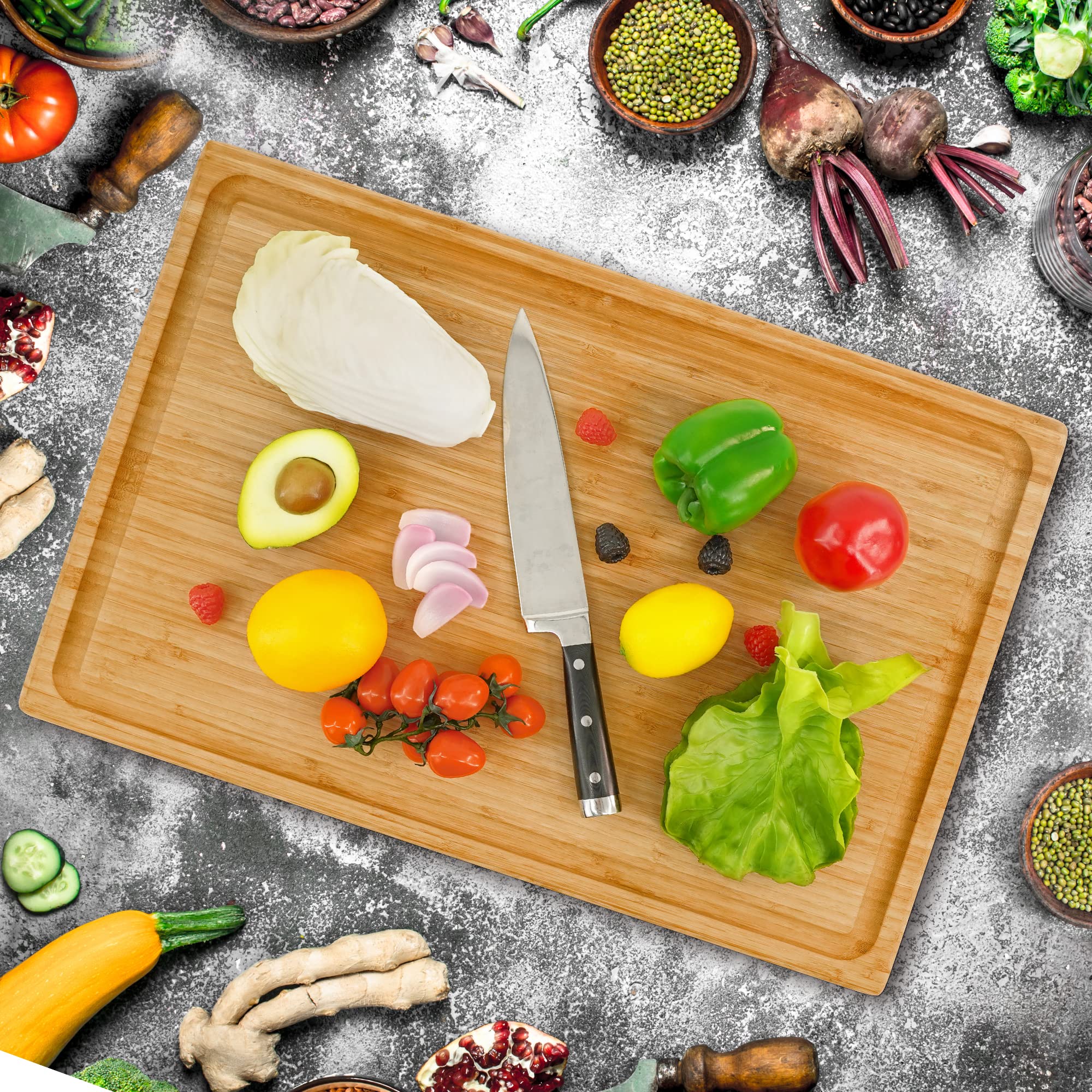 Utoplike Extra Large XXXL Bamboo Cutting Board 24 x16 Inch, Largest Wooden Butcher Block for Turkey, Meat, Vegetables, BBQ, Over the Sink Chopping Board with Handle and Juice Groove, Thickness 1.25