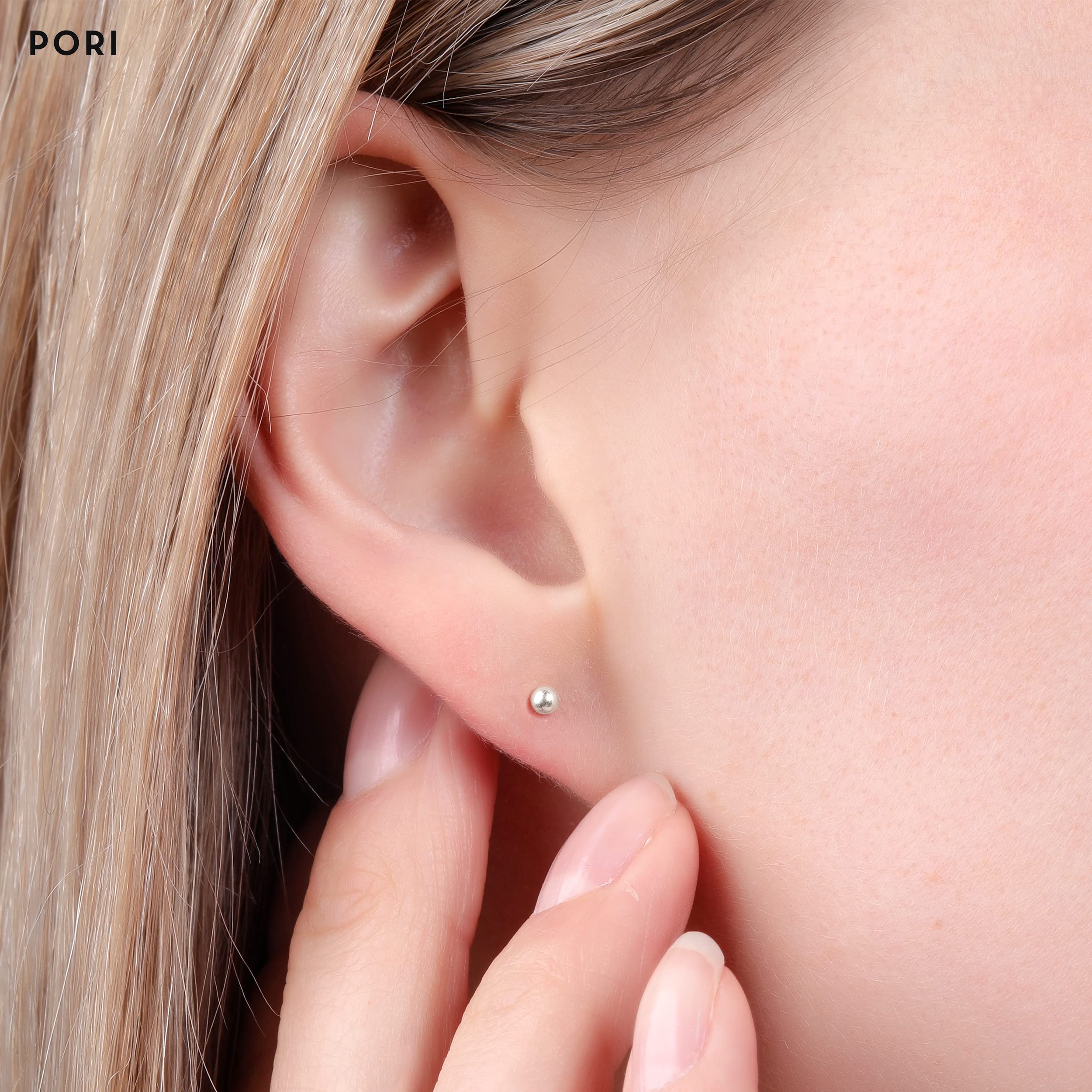 PORI JEWELERS 14K Solid Gold Ball Stud Earrings (3-Pair-Pack) 3MM 4MM and 5MM - Choose a Color