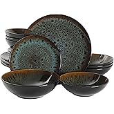 Gibson Elite Kyoto Double Bowl Dinnerware Set, Service for 4 (16pcs), Teal