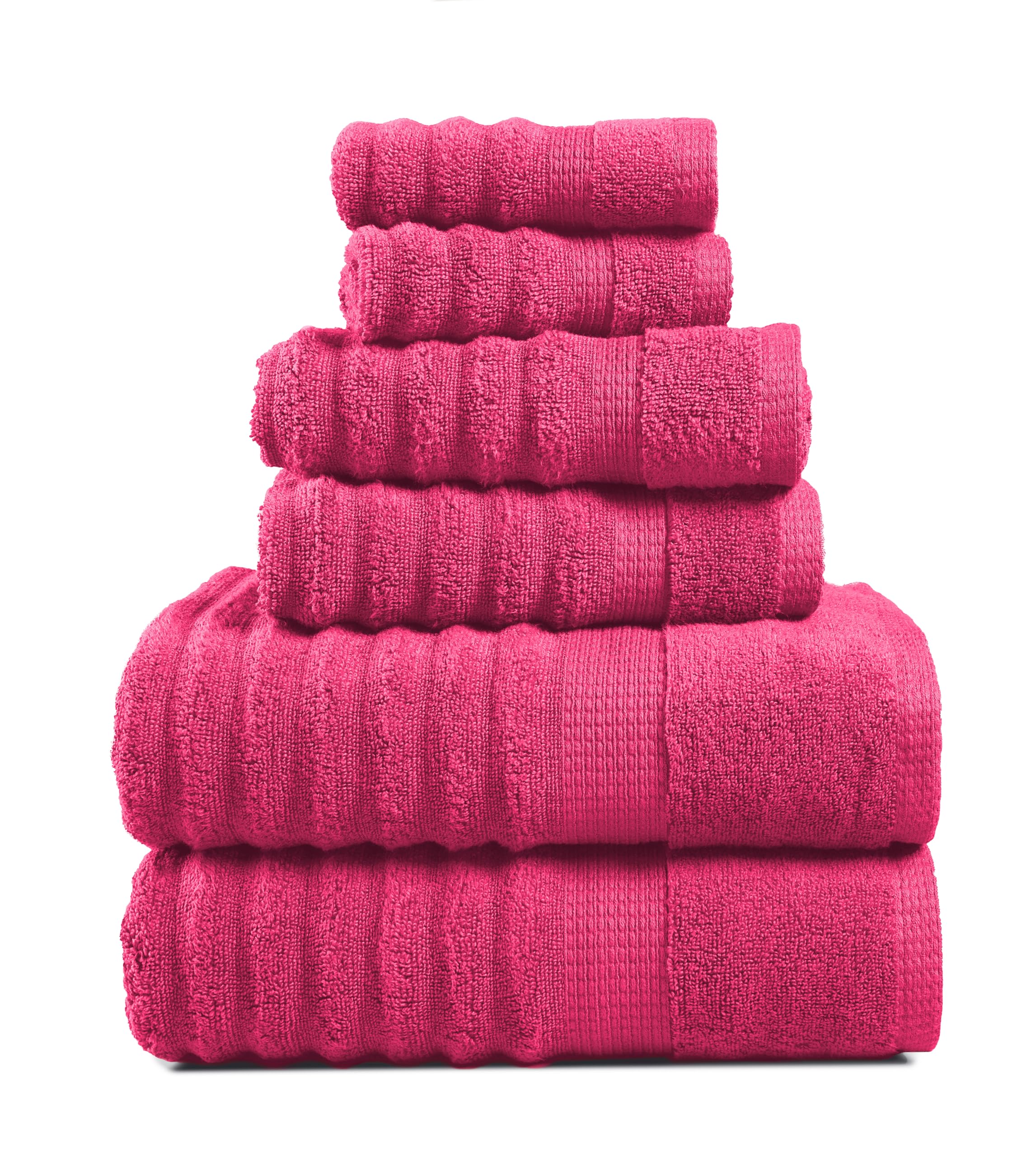 LANE LINEN Bathroom Towel Set - Premium Quality 100% Cotton Bath Towels Set of 6 Large Size - Quick Dry, Absorbent Hotel Towels for Bathroom Luxury - Includes 2 Bath, 2 Hand & 2 Wash Cloths - Fuchsia