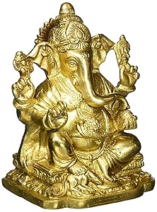 God Ganpati Maharaj, Hindu God Ganesha Brass Figure (15.24 cm, 10.8 cm, 8.26 cm) Gold