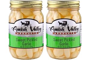 Amish Valley Products Country Pickled Garlic Sweet or Hot Flavor 15 oz Glass Jar (Sweet, 2 - 15oz JARS)