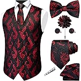 GUSLESON Fashion Vest for Men Paisley Jacquard Tie Waistcoat Bow tie Hanky Lapel Pin Cufflinks Set Wedding 7PCS