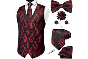GUSLESON Fashion Vest for Men Paisley Jacquard Tie Waistcoat Bow tie Hanky Lapel Pin Cufflinks Set Wedding 7PCS