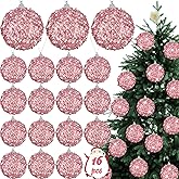 Liliful 16 Pcs 3.15 Large Christmas Ball Ornaments Glitter Christmas Decorations Tree Balls Hanging Ornaments for Xmas Wedding Home Tabletop Party Holiday Decor (Rose Gold)