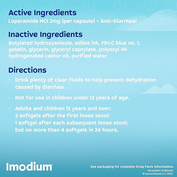 IMODIUM A-D FAST-ACTING ANTI-DIARRHEAL SOFTGELS, LOPERAMIDE HCL 2 MG, TRAVEL ESSENTIAL DIARRHEA RELIEF MEDICINE FOR ADULTS, 24 COUNT, ANTI DIARRHEA PILLS,EASY TO SWALLOW, FOR AGES 12+