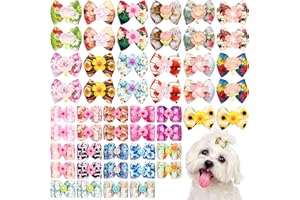 JpGdn 50Pcs/25Pairs Dog Hair Bows with Rubber Band Spring Floral Pattern for Girls Female Cat Rabbit Puppy Poodle Top Knot Elastic Hair Bowknot Grooming Accessories