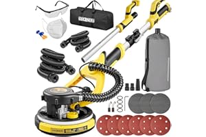 Drywall Sander, 6.5-amp Powerful Electric Drywall Sander with Vacuum, 99.5% Dust Removal, 7 Variable Speed, 900-1800RPM, Dust