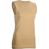 ROSETTE Women’s Sleeveless Undershirt - Layering Cotton Tank Top– High Neck Camisole, Full Shoulder Design Beige