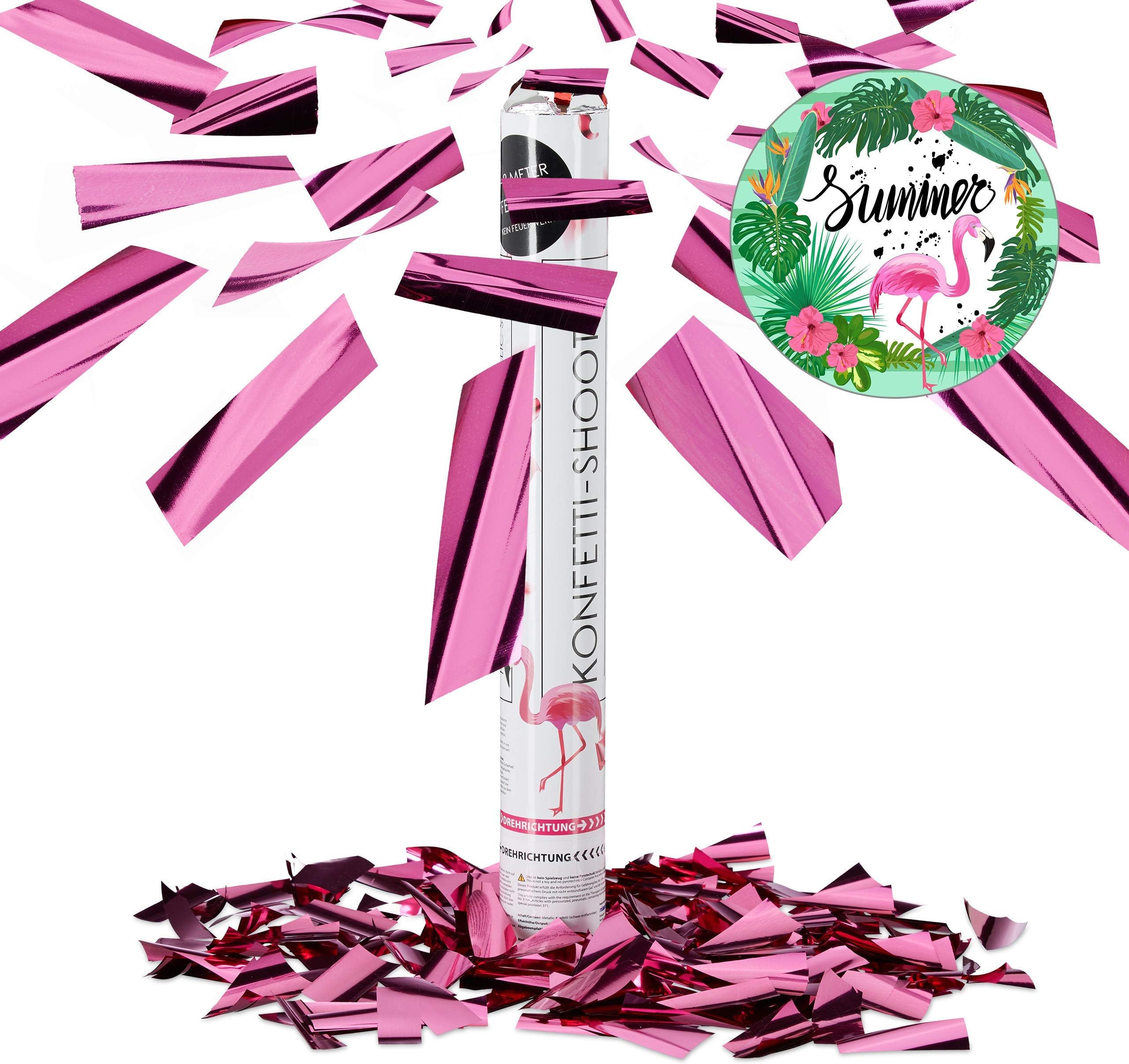Relaxdays Party Popper Pink, Metallic Party Shooter, 40 cm Confetti Cannon for Bachelorette Hen Party, Pink