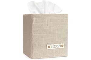 KIBAGA Stylish Tissue Box Cover - This Beige Linen Holder Instantly Covers Your Square Tissue Boxes - The Perfect Cube Cover for Your Bathroom and Home