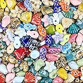 50pcs Assorted Ceramic Ocean Sea Shell Beads for Jewelry Making, Porcelain Summer Fish Beads for Crafts Bracelets Necklace Making (Mixed Colors 50pcs)