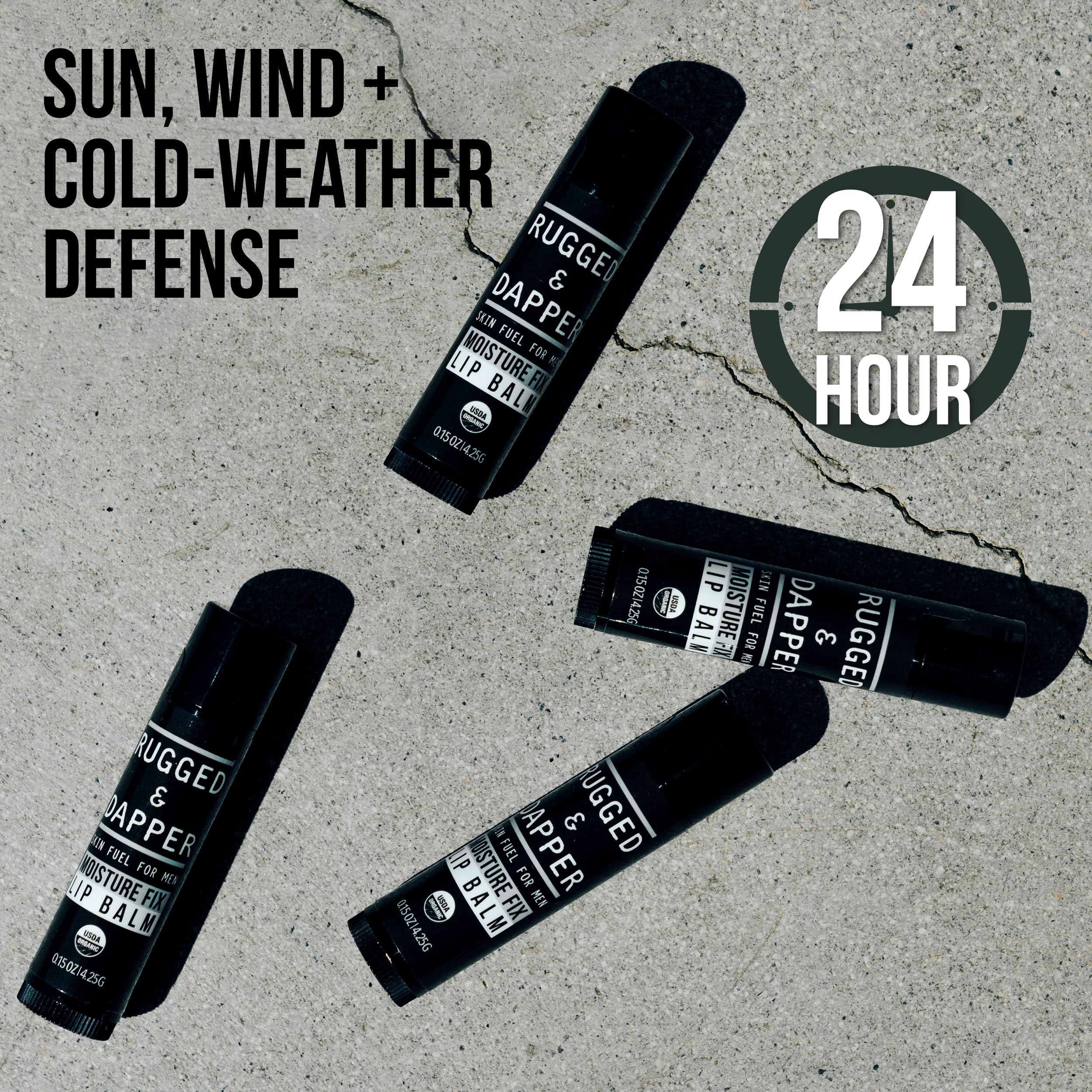 RUGGED & DAPPER Lip Balm for Men - Certified Organic + Natural Ingredients - 4 Pack - Hydrating Mens Chapstick - USA Made