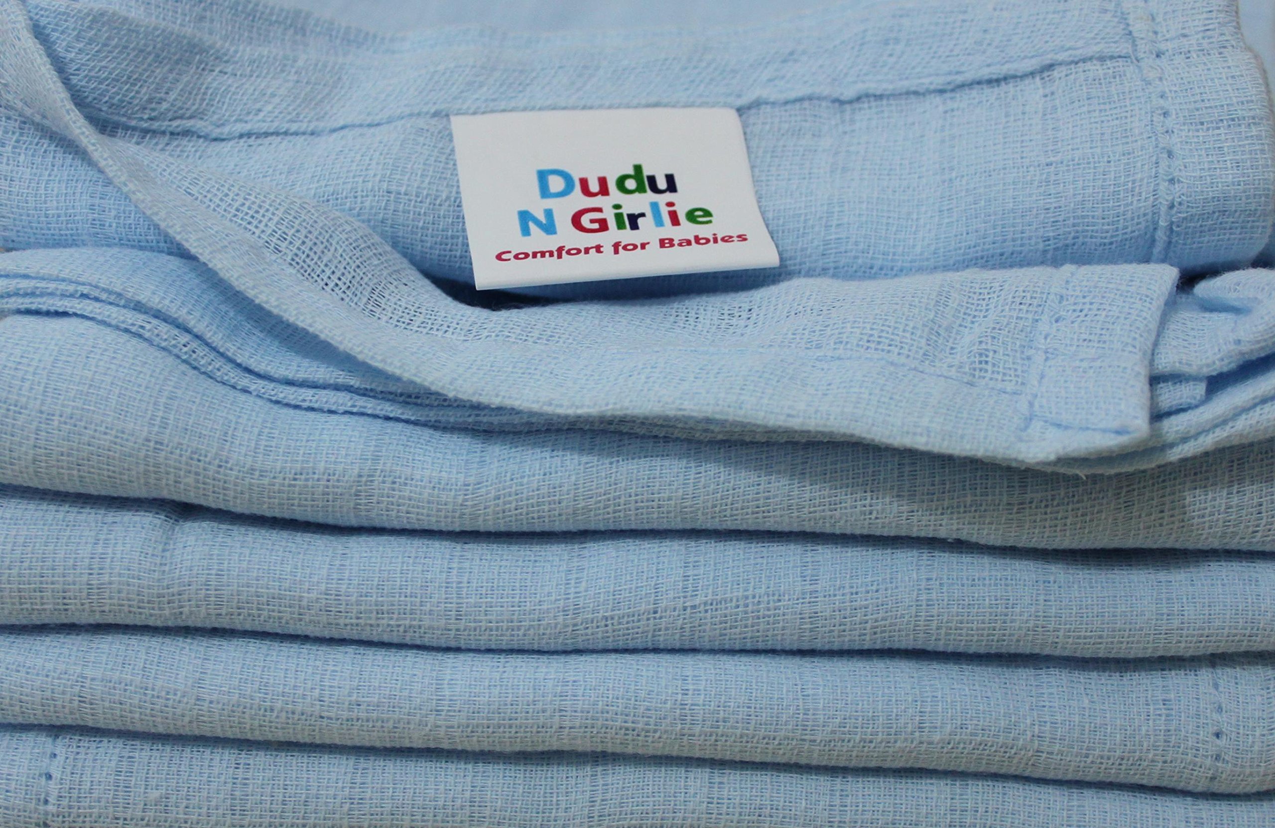 DUDU N GIRLIE Muslin Cloths for Baby 70x70cm - Soft, Absorbent & Breathable 100% Pure Cotton Burp Cloths - Ideal to Clean, Wipe & Cover Newborn Blanket Unisex Muslin Squares (Pack of 12, Blue)