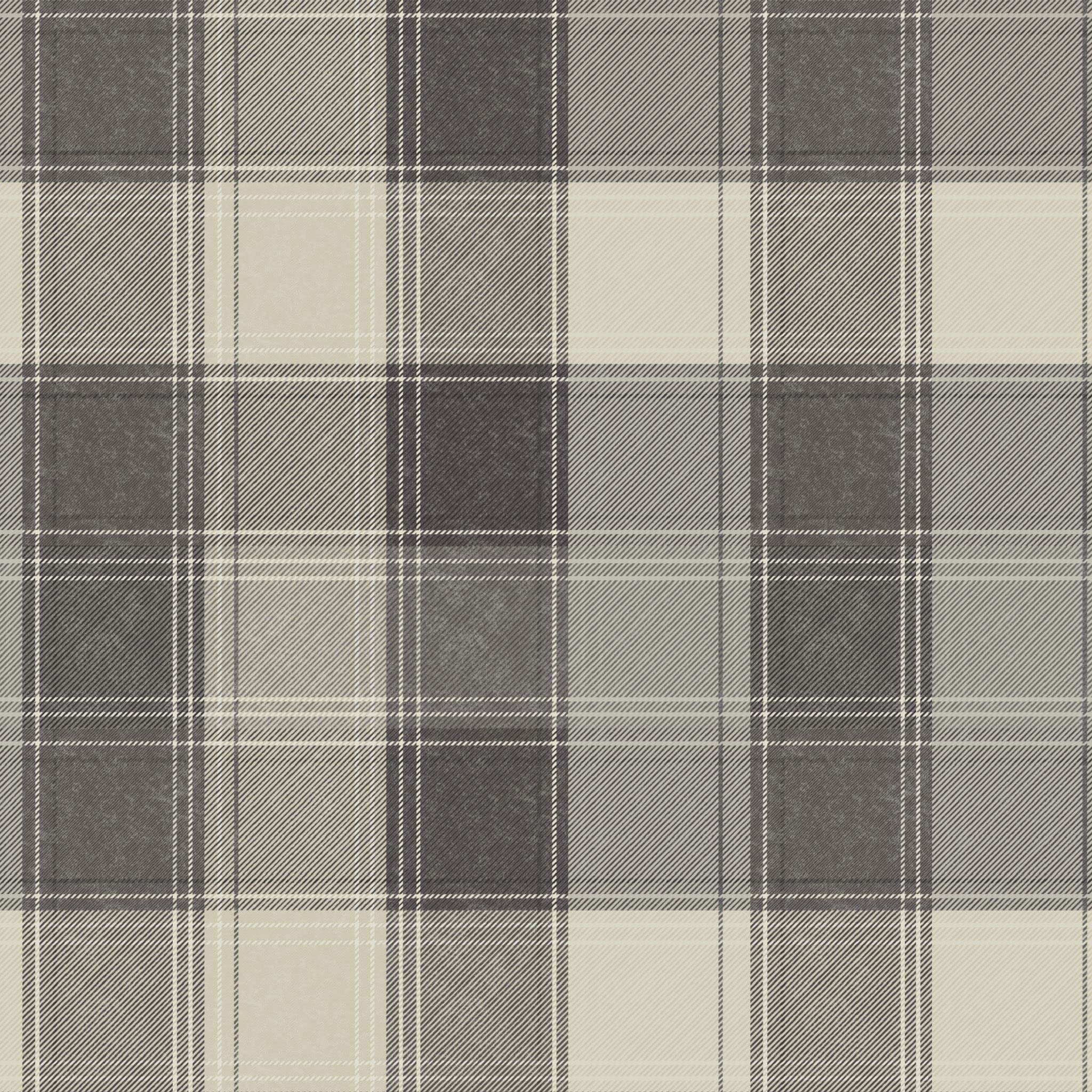Arthouse 906703, Grey, Country Check Mono Wallpaper 906703-Feature Tartan Cheque Stripe