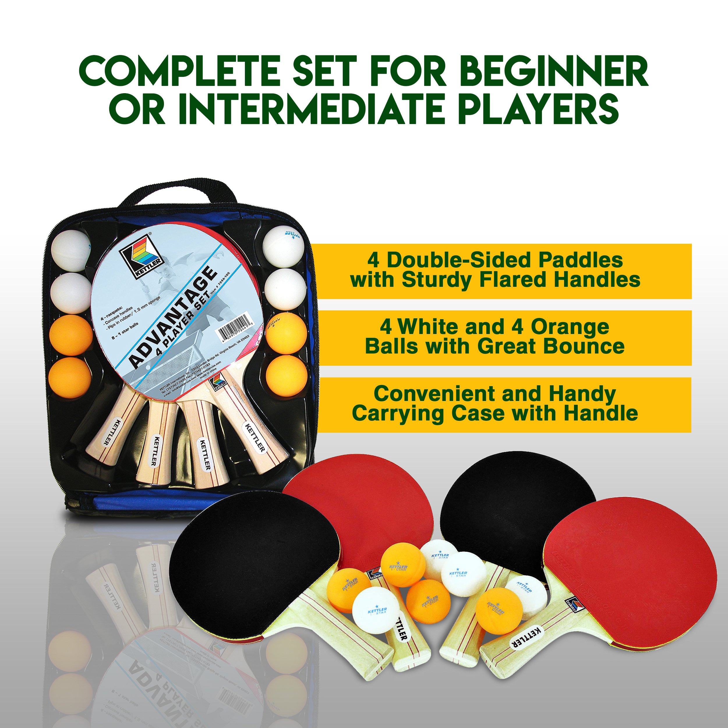Kettler Advantage Indoor Table Tennis Bundle 4 Player Set (4 Rackets