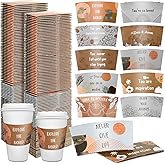 Dingion 200 Pack Coffee Cup Sleeves Corrugated Cardboard Motivational Disposable Sleeve for Inspiring Cold or Hot Beverage Chocolate Coffee Tea, Fits 12oz 16oz Paper Cups