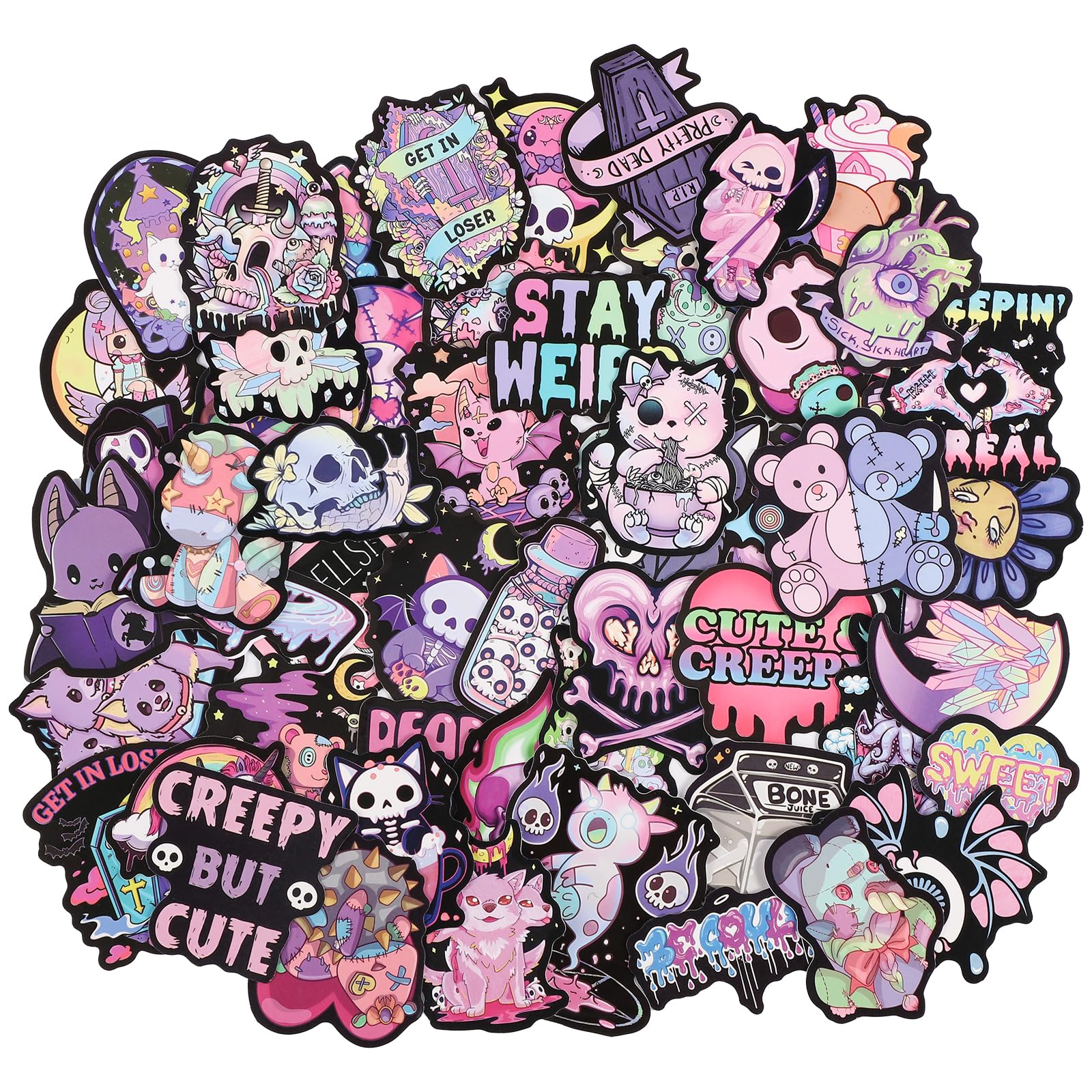 TOYMIS 100pcs Cute Gothic Stickers, Pink Anime Stickers Waterproof Pastel Goth Vinyl Interesting Graffiti Cool for Water Bottles Laptops Skateboards Luggage (E01437)