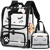 AO ALI VICTORY clear backpack Girls with Tote Bag Heavy Duty PVC Transparent Cute Backpack for Kids Toddler Preschool Bookbags Elementary School Bags See Through Casual Travel Daypack, Balck Set