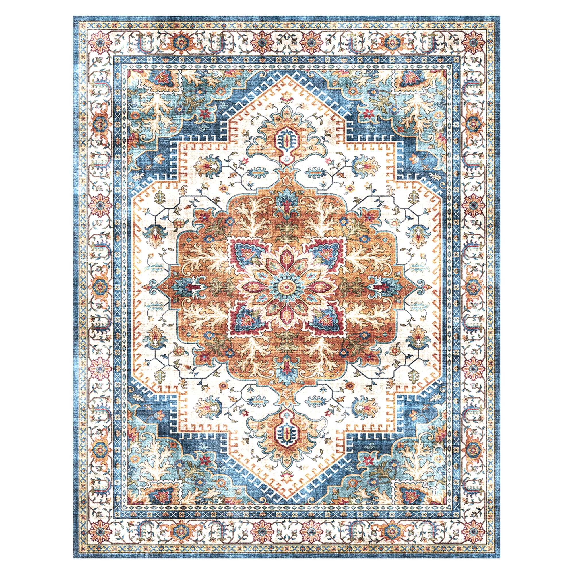 Gertmenian Indoor Easy-Care & Washable Area Rug – 5x7 Standard, Ideal for High Traffic Areas in Living Room, Bedroom, Entryway – Erin Multi Blue, 23243 Image