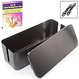 Cable Management Box Organizer - 5.25 x 6.2 x 16 inches, Large (Storage for Desk, TV, Computer, & USB Hub) System to Cover and Hide, Power Strips, Surge Protector, & Cords +2 Wire Ties (Black) Melca