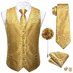 Barry.Wang Gold Paisley Waistcoat Vest Necktie Set