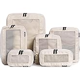 Aerotrunk Compression Packing Cubes for Travel - Luggage Organizer Bags - Double Zipper Packing Cubes for Suitcases (6-Pack, Beige)
