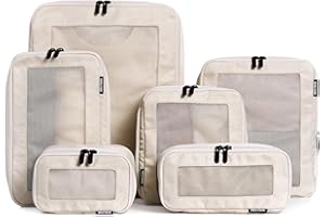 Aerotrunk Compression Packing Cubes for Travel - Luggage Organizer Bags - Double Zipper Packing Cubes for Suitcases (6-Pack, Beige)