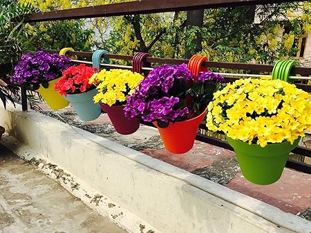 Vgreen Garden Store Railing PP Basket Hanging Planter (Set Of 4 ) Multi Color