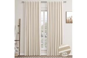 NANSPRING Flax Linen Black Out Curtains for Bedroom Windows 84 Inch Long 2 Panels Back Tab Track System Burlap Textured Thermal Light Blackout Curtain Drapes Living Room Decor Sand Earthy Tone Tan Beige