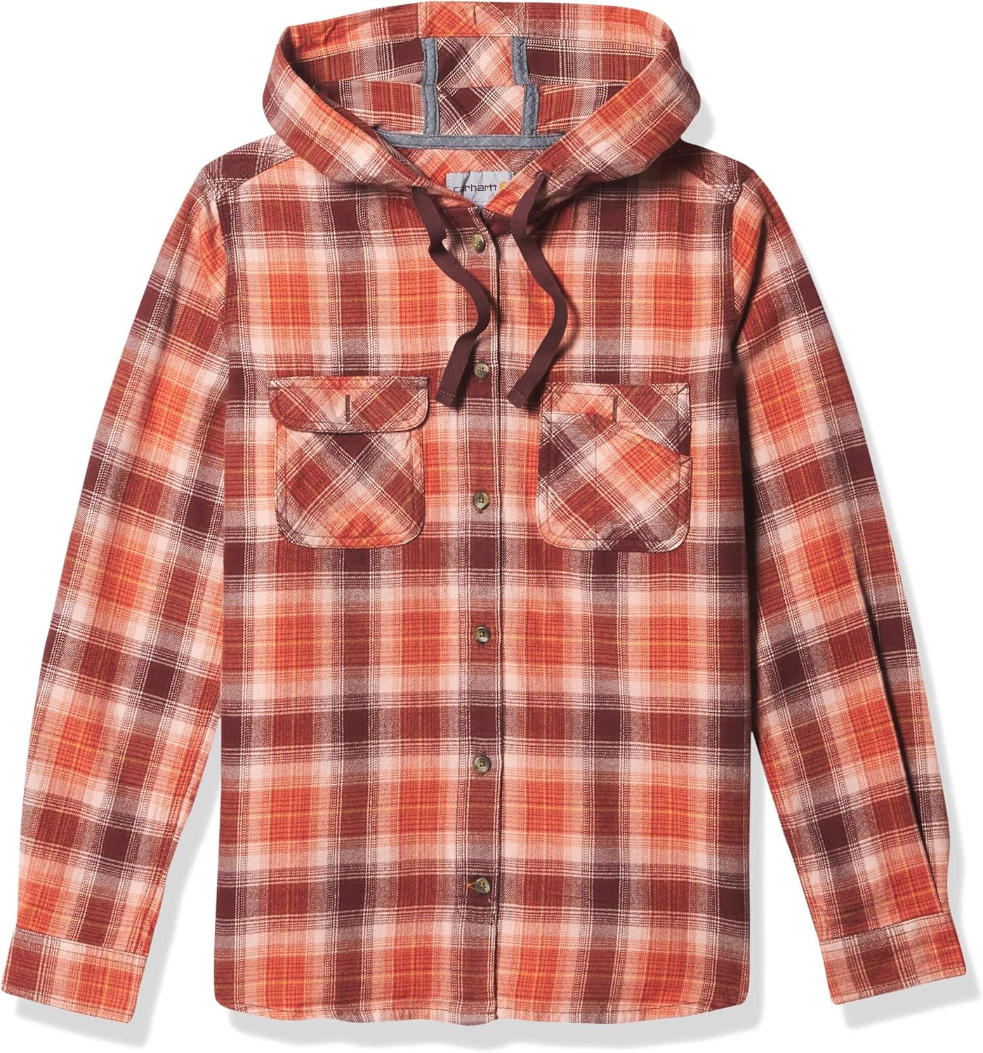 Carhartt Women's Relaxed Fit Flannel Hooded Plaid Shirt, Redwood, X