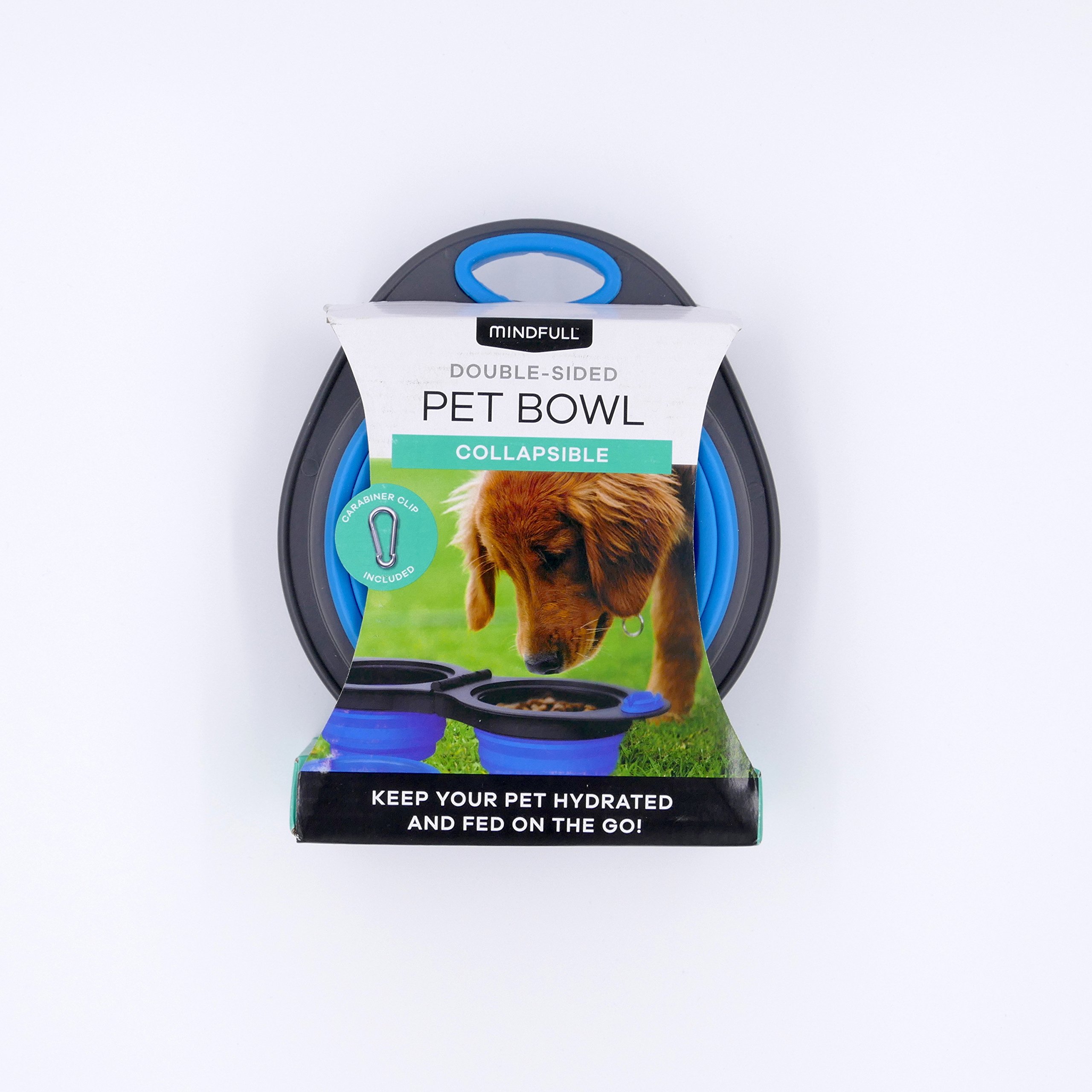 Mindfull Products Collapsible Double Pet Bowl Set, Includes Carabiner Clip, Blue