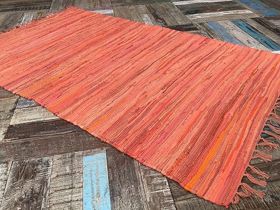Bright Orange Fair Trade Soft Cotton Rag Rug 90cm x 150cm: Amazon.co.uk ...