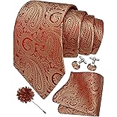 GUSLESON 3.15"（8cm） Mens Tie and Lapel Pin Paisley Necktie Hankerchief Cufflinks Set for Men