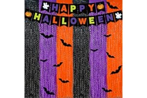 REDWORD Halloween Party Decorations, 19PCs Orange Black Purple Fringe Curtains with Happy Halloween Banner Bat Sticker for HALLOWEEN Photo Booth Props Photo Backdrop Streamers Banner Party Supplies