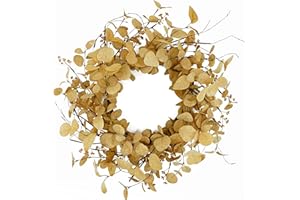 KORSMV 20 inch Artificial Fall Eucalyptus Wreath for Front Door with Beige Eucalyptus Leaves,Dry Vine Branches,Seed Branches for Front Door Indoor Outdoor Farmhouse Home Wall Window Festival Decor