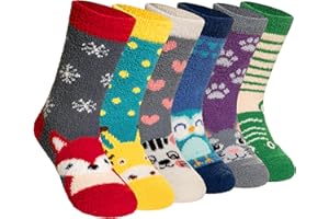 Velice Kids Fuzzy Socks with Grips Toddler Boys Girls Non Slip Slipper Socks Soft Cozy Fluffy Winter Warm Socks 6 Pairs