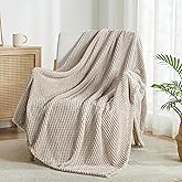 Exclusivo Mezcla Fleece Throw Blanket Extra Large, Super Soft and Warm Blankets for Couch, Sofa and Bed Waffle Textured, Cozy, Fuzzy and Lightweight (Tan, 50x70 Inches)