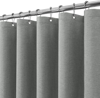 Linen Shower Curtain Grey 152 x 214cm with Metal Hooks