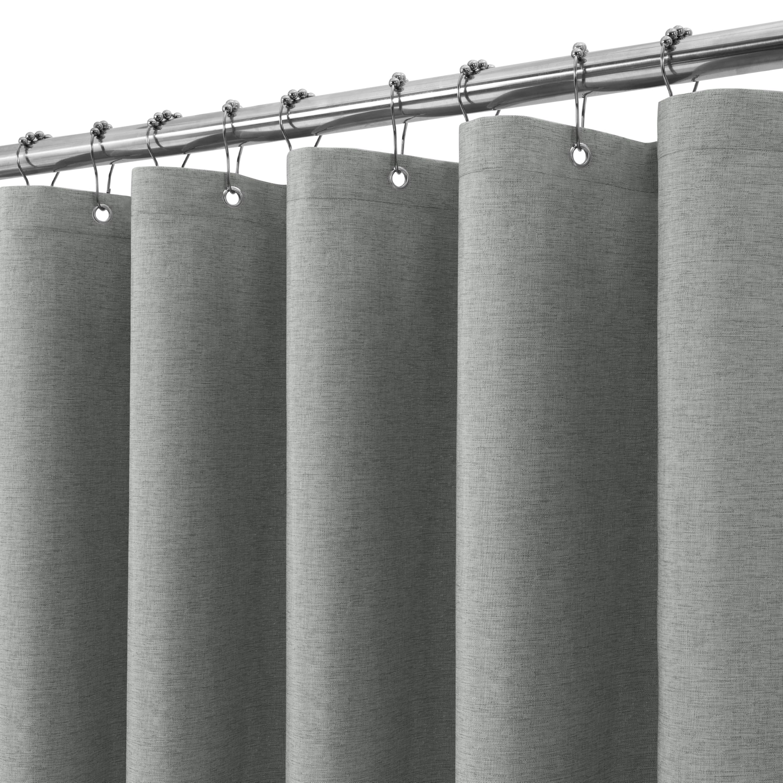 Shower Curtain for Bathroom with Metal Hooks Linen Fabric Shower Curtain Heavy Duty Bath Curtain for Wet Room Bathtub Shower Stall, Hotel Quality, Weighted Hem, Waterproof - 182 x 182cm (Grey)