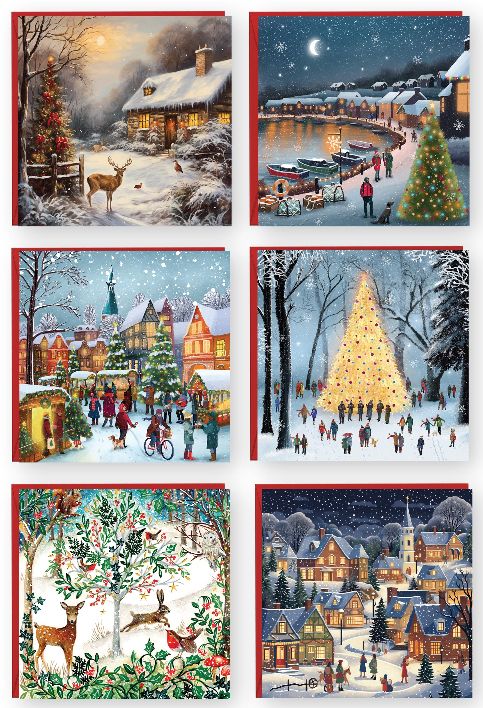 Charity Christmas Cards 2025 Pack of 12/24/48 | Multipack Xmas Cards for Family, Friends with Red envelopes - MADE IN UK (12)