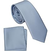 ZENXUS Boy's Solid Tie with Pocket Square Set, Regular Necktie for Children and Kids, Self-Tied