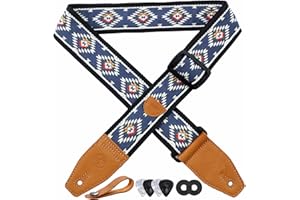 YIKOKO Guitar Strap 2", Cotton Embroidery Floral Guitar Straps with Full Grain Leather End, for Bass, Electric and Acoustic Guitars, Free Strap Button, Strap Locks and Guitar Picks