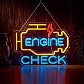 Check Engine Neon Sign for Garage Wall Decor Check Engine Neon Signs Car Auto Repair Workshop Sign with Dimmable USB Powered Signs Décor (15.5X12in)