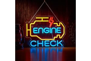 Check Engine Neon Sign, LED Neon Signs for Car Auto Repair Shop Garage Room Man Cave with Dimmable Switch, USB Powered Neon S