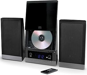 ONN Audio Compact Home CD Music Shelf System Vertical-loading with Stereo Dynamic Speakers & Digital AM/FM Radio LCD Display & Aux Line in ONB-203 (Renewed)