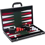 GrowUpSmart Wood and PU Leather Folding Backgammon Board Game Includes Dice Cups, Doubling Cube and Instruction Manual, 17 Inch - Green / White / Red