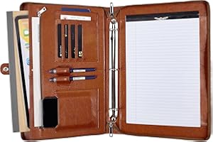 DUKE&COW Vegan Leather Portfolio Binder, 3 Ring Binder Padfolio, Brown Leather Binder Portfolio with Zipper, Handmade Portfolio Oranizer, Personalized Portfolio Folder for Lefty & Righty (Brown, Non-Custom)