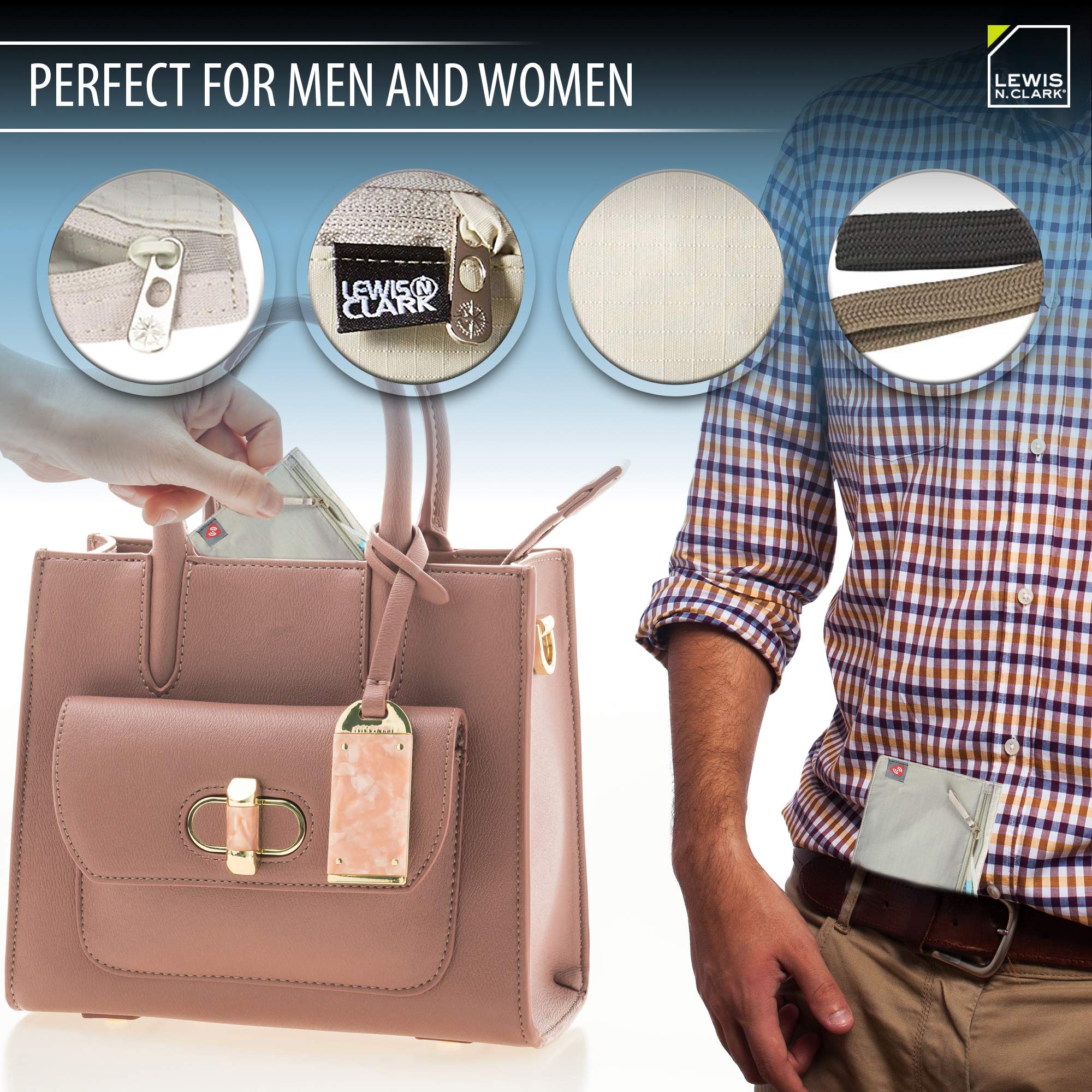 Lewis N. Clark RFID Blocking Money Belt Travel Pouch + Credit Card, ID, Passport Holder for Women & Men, Tan, One Size
